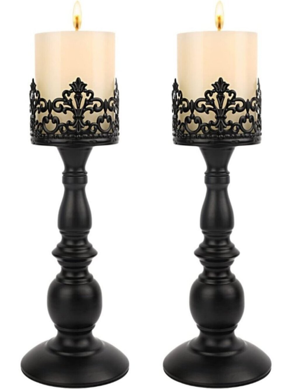 Set of 2 Decorative Large Table Centerpieces Candle Stand Decor Black Vintage